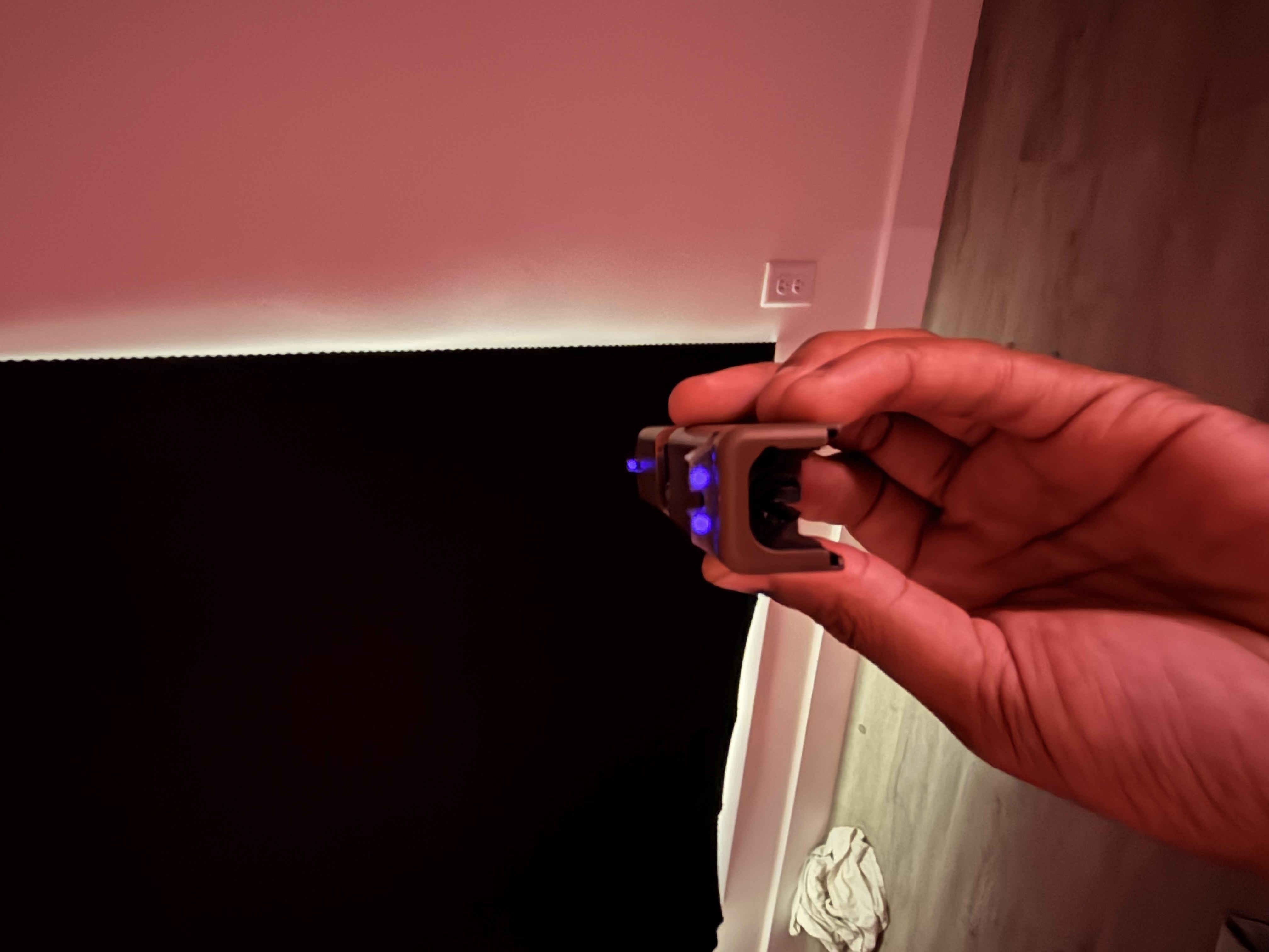 Purple glowing sight dots viewed from behind